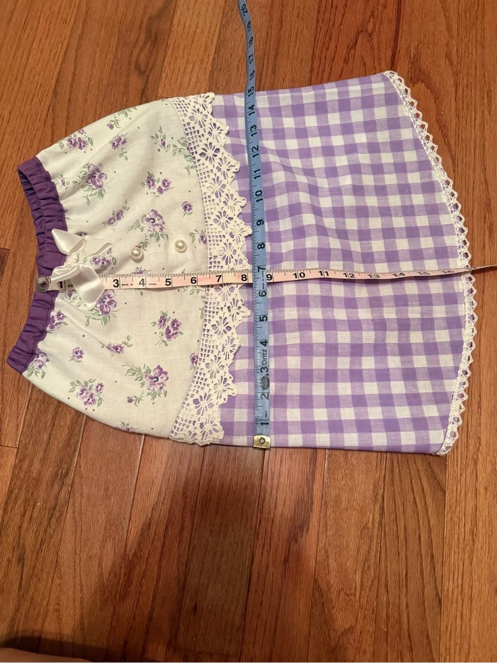 Lavender Gingham & Floral Lace Custom Dog dress with Corgis in mind